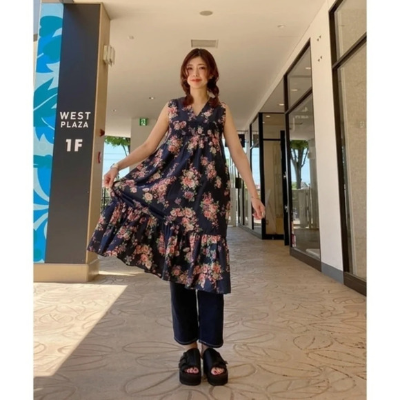 BEAMS BOY Japan Sleeveless‎ Floral Midi Dress Small - Picture 4 of 8